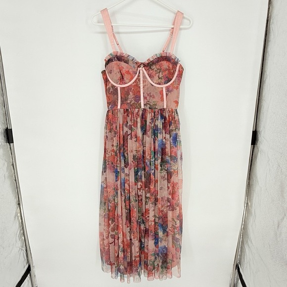 Lace & Beads Dresses & Skirts - Lace & Beads Petite Corset Tulle Midi Dress Floral Garden Wedding Size 14